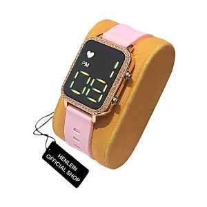 HENLEIN Jam Tangan Wanita Mewah Anti Air Digital Led Tali Silikon HW-6011 Softpink