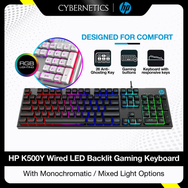 READY STOCK HP K500Y Wired Membrane Led Backlit Gaming Keyboard