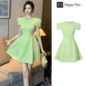 Happy Diva เดรสผู้หญิง เดรสสีเขียว เดรสทรงเอ เดรสแขนพอง เดรสทำงาน เดรสไฮโซ เดรสวินเทจ เดรสออกงาน เดรสปาร์ตี้ ชุดราตรี 40512