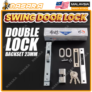 Nasara Narrow Profile Aluminum Frame Swing Door Lock With Single / Double Cylinder For Iron Door Grill Gate Kunci Pintu