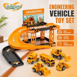 AODUOYAYA DIY Engineering Vehicle Toy Set Fire Truck Parking Lot Model Educational Toy For Kids