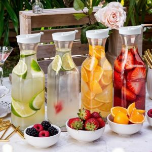 1/1.5L Round Carafe with White Lid Plastic Cold Water Kettle Juice Kettle Flower Tea Kettle Pot
