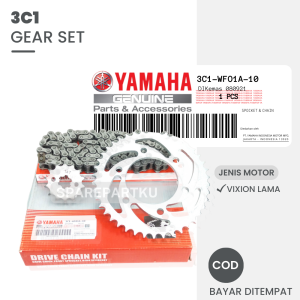 GEAR SET 3C1 / MOTOR VIXION OLD/LAMA / GEAR / GIR / GER / GEARSET / 1 SET PAKET GIR DEPAN DAN BELAKANG + RANTAI RODA KIT / DRIVE CHAIN KIT