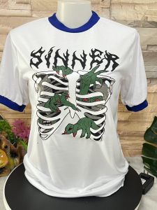 เสื้อยืดแขนกุ๊น วินเทจชาย หญิง วินเทจพิมพ์ลายเสื้อยืดแขนกุ๊น สไตล์วินเทจ