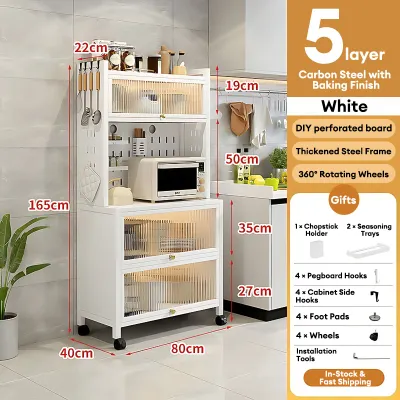 CompactSteel​​ store Kitchen Hutch Cabinet with Doors | Pantry Storage Cabinet Dish Rack Microwave Stand Heavy Duty Organizer