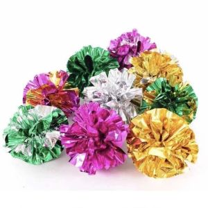 PUDE 10x Ring Paper Cat Toys Balls Large Crinkle Foil Tinsel Balls Colorful Gilter Interactive Ball Toys