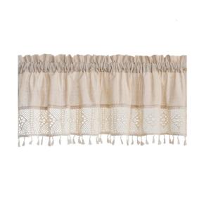 ผ้าม่านแบ่งม่านแบบสั้นม่านประตูผ้าลินินประดับพู่ลูกไม้ติดตั้งง่ายสำหรับห้องนั่งเล่นและหน้าต่าง