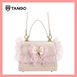 TANGO กระเป๋าแฟชั่นสตรีรุ่น MARIA กระเป๋าโบว์ ประดับเพชร มีสายสะพาย ผลิตจากหนังแท้ สีชมพู Top Handle Leather Bag with Bow and Ruffles