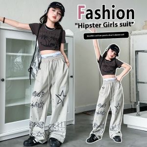 130-160cm Cargo Pants for Kids Girls 5-16Years Wide Leg Trousers 4 Pocket Loose Pants Sweet Blue Carg pants Cool Fabric Cargo Pants Hip hop street dance pants