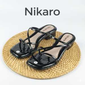 NIKARO Sandal Heel Wanita Hak 3 cm Selop Cewek Elegan Ukuran 37-40 Tatakan Empuk