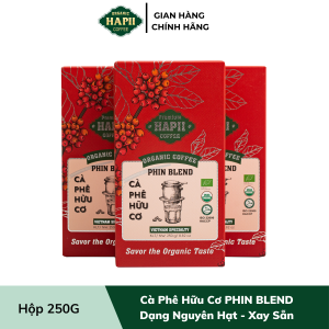 Hapii Coffee - Cà Phê Hữu Cơ Pha Phin Nguyên Chất Hộp 250G - Nguyên Hạt và Xay Sẵn