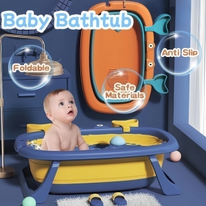 Newborn Cartoon Crab Kids Foldable Bathtub Toddler Non Slip Shower Basin Set Foldable Baby Bathtub