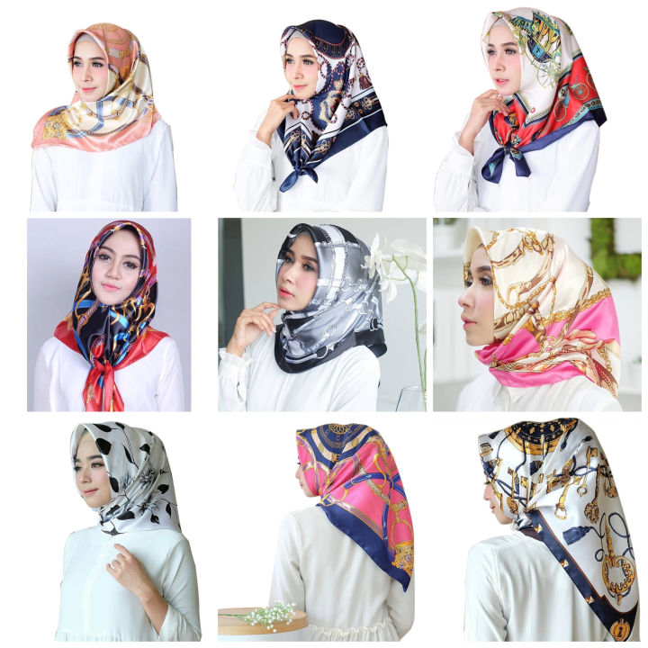 Tudung Bawal Satin Corak Printed Women Hijab Wear Ready Stock