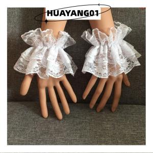 HUAYANG01 [2023 new HOT FASHION] Lolita tay áo cổ tay còng Xù Hoa Đen ren đàn hồi Vòng đeo tay nữ thanh lịch găng tay ren ngắn Halloween
