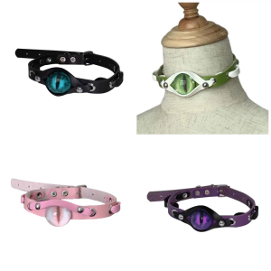 Trendy Punk Styles Choker Necklace Featuring Demons Eye Craft From Comfortable Sturdy PU Leather and Resin Alloy