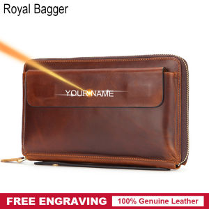 Royal Bagger Long Wallets Purse For Men Genuine Cow Leather Fashion Clutch Bags Handbag Business Man Wallet Phone Pocket Pouch