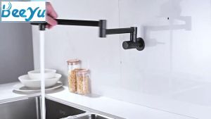 Kitchen Wall-Mounted Faucet Folding Pot Filler Tap 2 Handle Single Cold 304 Stainless Steel CopperFast shipping