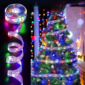 HomeKit Mall Christmas Ribbon Fairy Lights Christmas Tree Decor Christmas Lace Ribbon Bows With LED Plug Icicle String Lights LED Curtain Droop Garden Street Mall Eaves Outdoor Decorative Fairy Light Christmas Decorations For Home Outdoor