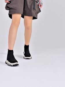 【Genuine】Jeep Womens Sock Shoes Autumn Winter New High-top Cotton Shoes Elastic Knit Short Boots Sock Slim Boots