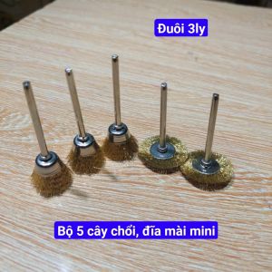 Bộ 5 chổi đồng đĩa cước đồng đánh gỉ rét mini trục 3 mm chổi cước mini gắn máy khoan hay máy mài mini vệ sinh máy móc thiết bị nhỏ mà các loại lớn ko vào đươc- Cửa Hàng Nam