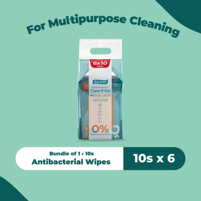 Alcean Antibacterial Wipes with Aloe Vera Extract [No Alcohol] - 10 Wipes (6 Packs / 12 Packs)