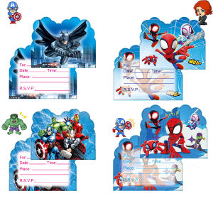 การ์ดเชิญมาร์เวลข้ามพรมแดนใหม่ การ์ดเชิญงานเลี้ยงวันเกิด สไปเดอร์แมน แบทแมน ฮัลค์ การ์ดเชิญปาร์ตี้