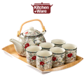 Traditional Chinese Ceramic Teapot and Teacup (6 pcs) with Strainer and Handle / Coffee Set Tea Set / Floral Teapot / *Designs Given at Random. 