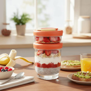 CHICSTOP Leak-Proof Double-layer Fruit Salad Cup Fresh-keeping Draining Yogurt Oat Cup Sealed Plastic Fruit Storage Jar Office