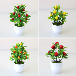 Christmas Beautiful Artificial Bonsai Mini Orange Pomegranate Tree For Table top Home And Office Decoration
