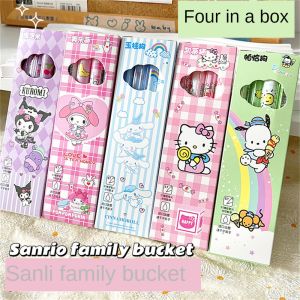 Colnes 4Pcs/Boxed Sanrio Press Gel Pen 0.5MM Cartoon Cute Student Quick-drying Kuromi Melody Cinnamoroll Black Ink