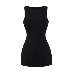 3 colors 2025 Fashion Sleeveless Mini Tank Dress Women Slash Neck Ruched Line Slim Waist Package Hips Tank Dresses Short Robe2026