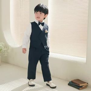 Childrens Suit Dress for Boys Spring Korean Style Solid Color Vest Suit Boys Birthday Flower Girl Costume