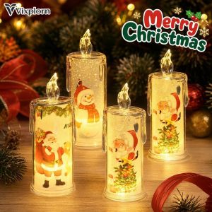 Flameless LED Christmas Candle Light Santa Snowman Elk Design Battery Powered Safe Home Decor Creative Festival Gift Night Light