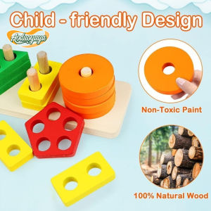 Aoduoyaya Early Educational Wooden Puzzle Toy Shape Sorter Stacking Toys Kids Toddlers Montessori Toys