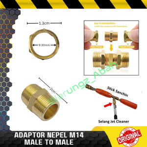 KONVERTER CONVERTER KONEKTOR CONNECTOR ADAPTOR SAMBUNGAN PENYAMBUNG PENGHUBUNG NEPEL THREAD DRAT M14 14 MM 14MM MALE TO MALE COWO KE COWO DARI SELANG JET CLEANER MESIN STEAM KE STICK STIK SANCHIN QUICK RELEASE KOPLER COUPLER ALAT SEMPROT CUCI MOBIL MOTOR