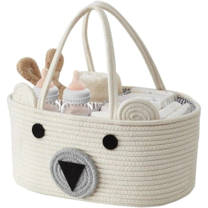 Baby Diaper Caddy Organizer Bag Woven Cotton Diaper Bag Hand-held Diaper Bag Organizer Portable Storage Bag Basket