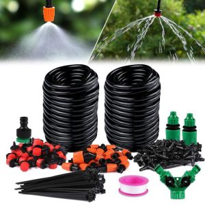 30M Garden Plant Watering Kit Garden Fog Cooling Irrigation System with Distribution Tube Hose Adjustable Nozzle 1/4 inch Hose
