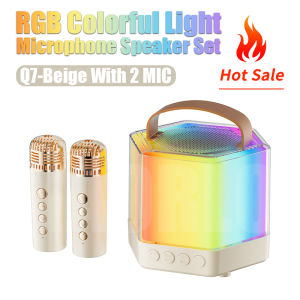 Vaorlo mới Q7 không dây kép Micro máy Karaoke KTV DSP Hệ thống Bluetooth 5.3 loa PA âm thanh nổi HiFi bao quanh với RGB đầy màu sắc Đèn LED hỗ trợ TF dùng thẻ 3.5 tai nghe cổng AUX giám sát cho sinh nhật/giáng sinh/tiệc gia đình/quà tặng trẻ em