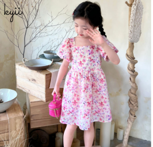 KYII Girls dress Korean flower princess Dress baby short sleeve Dress ky22132