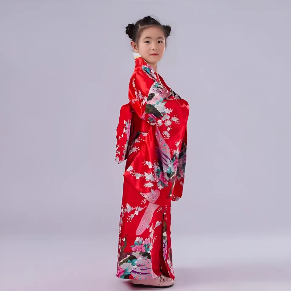 Japanese Traditional Kimono Dress for Kids Girls Cosplay Costume