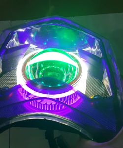 đèn pha bi cầu lên sẵn chóa kèm nguồn autu phassing cắm như zin cho xe wave 50cc 100cc 110cc