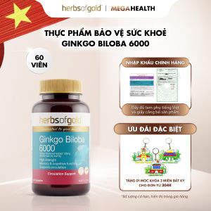 Viên Uống Ginkgo Biloba 6000 Herbs of Gold – Hỗ Trợ Tuần Hoàn Máu Não Tăng Cường Tập Trung Giảm Mệt Mỏi – Hộp 60 Viên