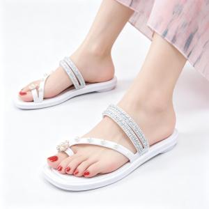 Waterproof Non Slip Rubber Sandals New Arrival Pearl Embellished Flat Slip On Summer Wear
