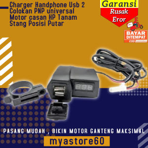 Charger Handphone Usb 2 Colokan PNP universal Motor casan HP Tanam Stang Posisi Putar