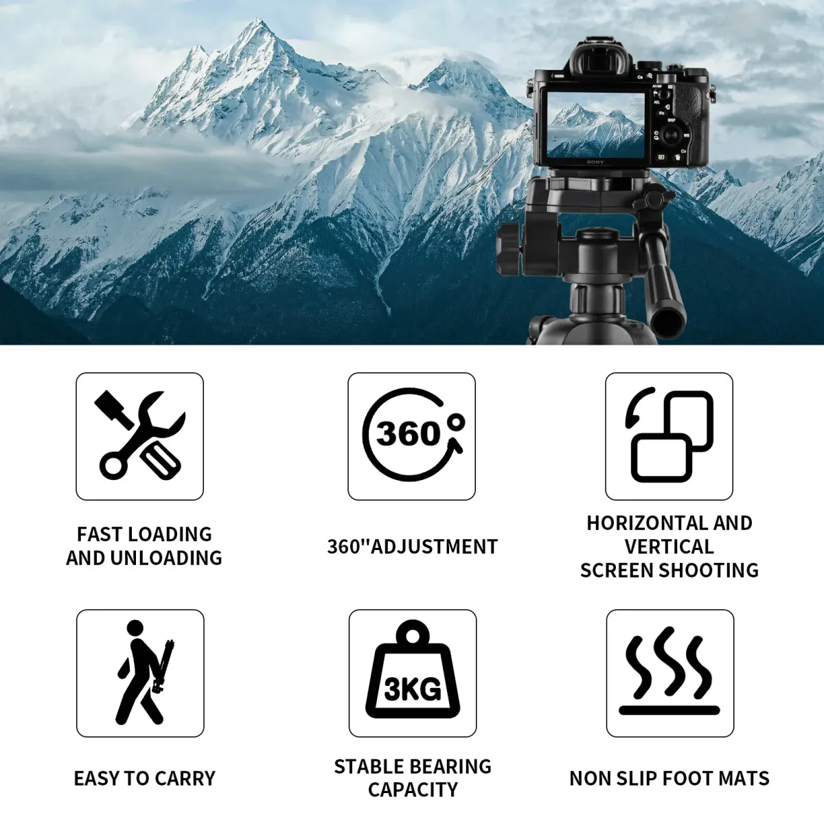 F3520T Tripod Professional Heavy Duty Aluminium Tripod & Pan Head for DSLR Camera Holder Stand