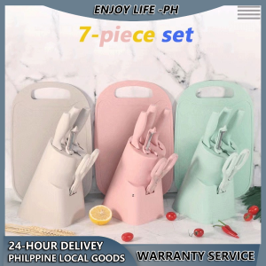 6PCS High Quality Non Stick Kitchen Knife and Scissors Set Corrugated Pastel Colors Stainless Steel