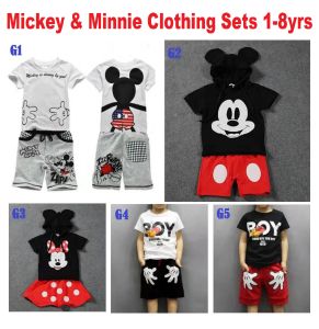 Kids Clothing Sets Mickey & Minnie Suitable For 2-8yrs old 100cm-140cm Cotton Cloth Baju Budak