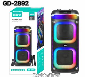 ลำโพงบลูทูธ รุ่น GD-2892 ฟรีไมค์ลอย2ตัว เสียบไมค์เพิ่ม/เล่นเครื่องดนตรีได้ ปรับ DELAY/ECHO/BASS/TREBLE เสียงเบสแน่น ลำโพงพร้อมไมค์