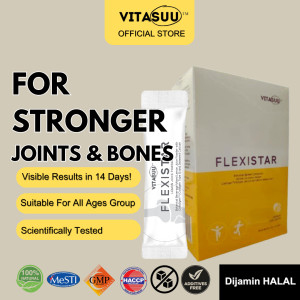 VITASUU FlexiStar Strong Joint & Bone Nutrition Powder 15s  补骨强关节消炎消肿营养饮 UC II Calcium Joint Supplement Halal Joint Care Glucosamine Chondroitin Msm Gout Uric Acid Sakit Sendi Sakit Lutut Sakit Tulang Sakit Kaki Joint Repair Move Free