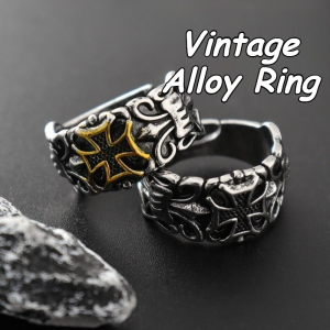 Vintage Alloy Open Ring Retro Gothic Cross Carved Design Gold Silver Adjustable Ring For Men & Women
